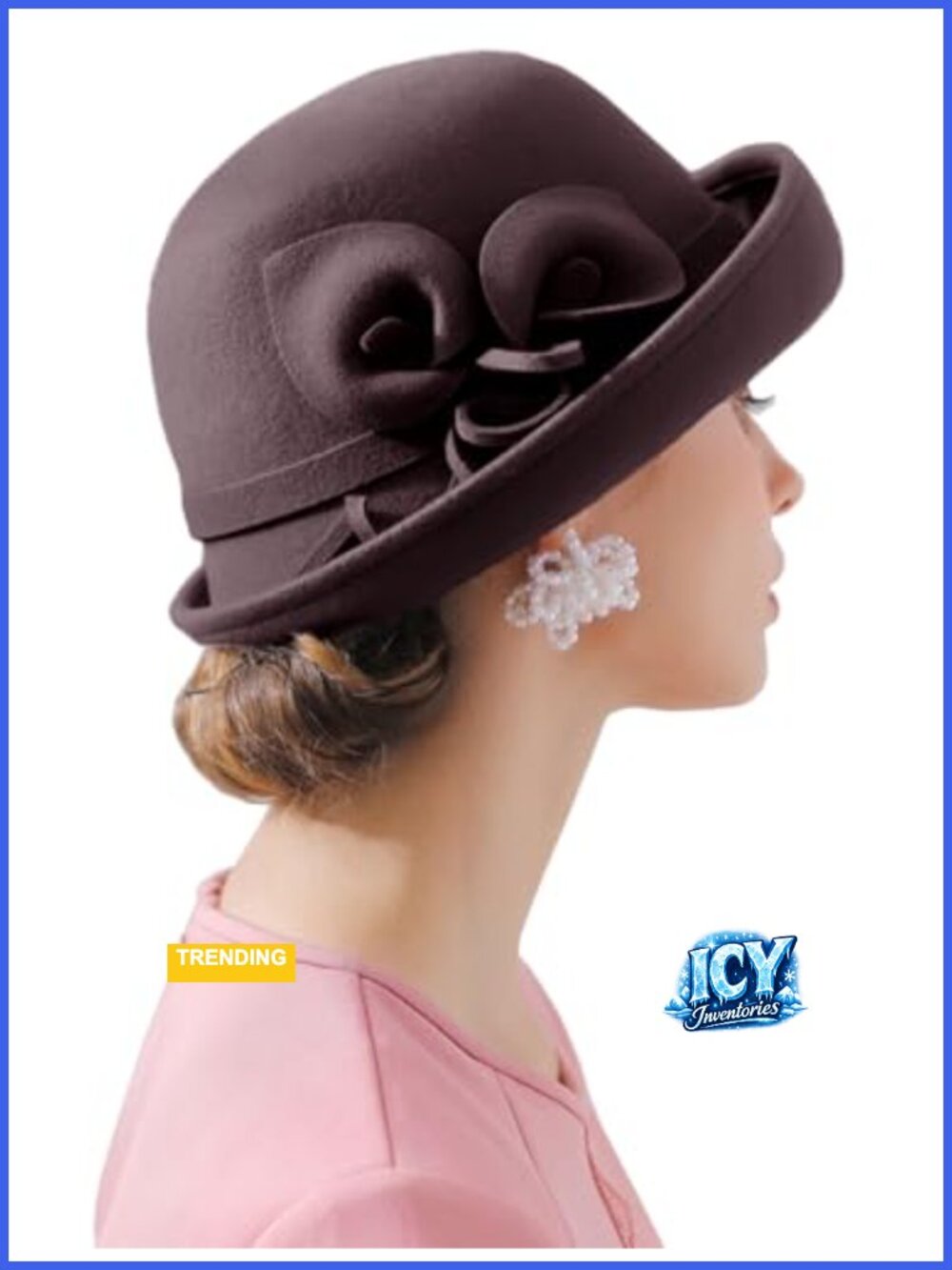 Wool Felt Bucket Cloche Hat with Ribbon Band for Church Wedding